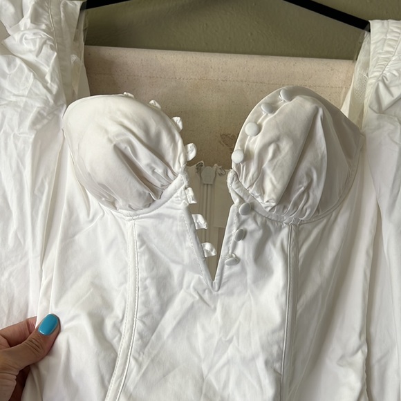 RARE HOUSE OF CB 'Liberte' White Mutton Sleeve Button Dress NWOT - Picture 10 of 13